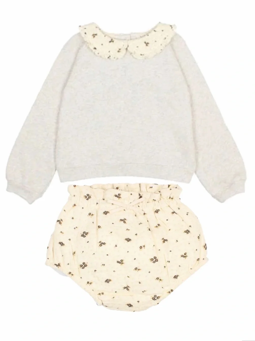 Buho Baby Girl Romance Swearshirt and Culotte in Light grey and Ecru